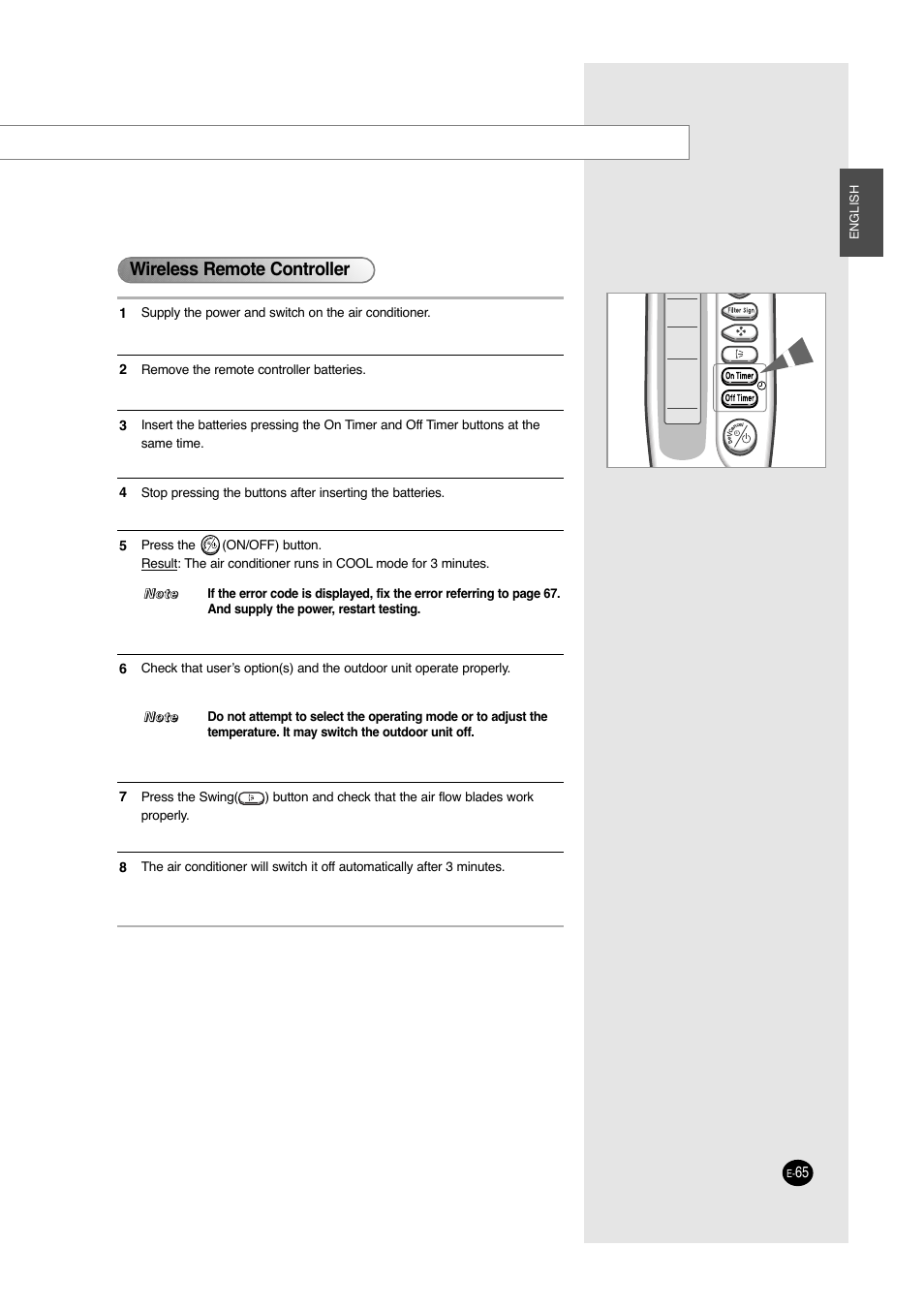 Wireless remote controller | Samsung ACC2400C User Manual | Page 65 / 70