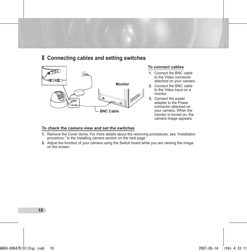 Connecting cables and setting switches | Samsung SCC-B531x(B) User Manual | Page 10 / 118