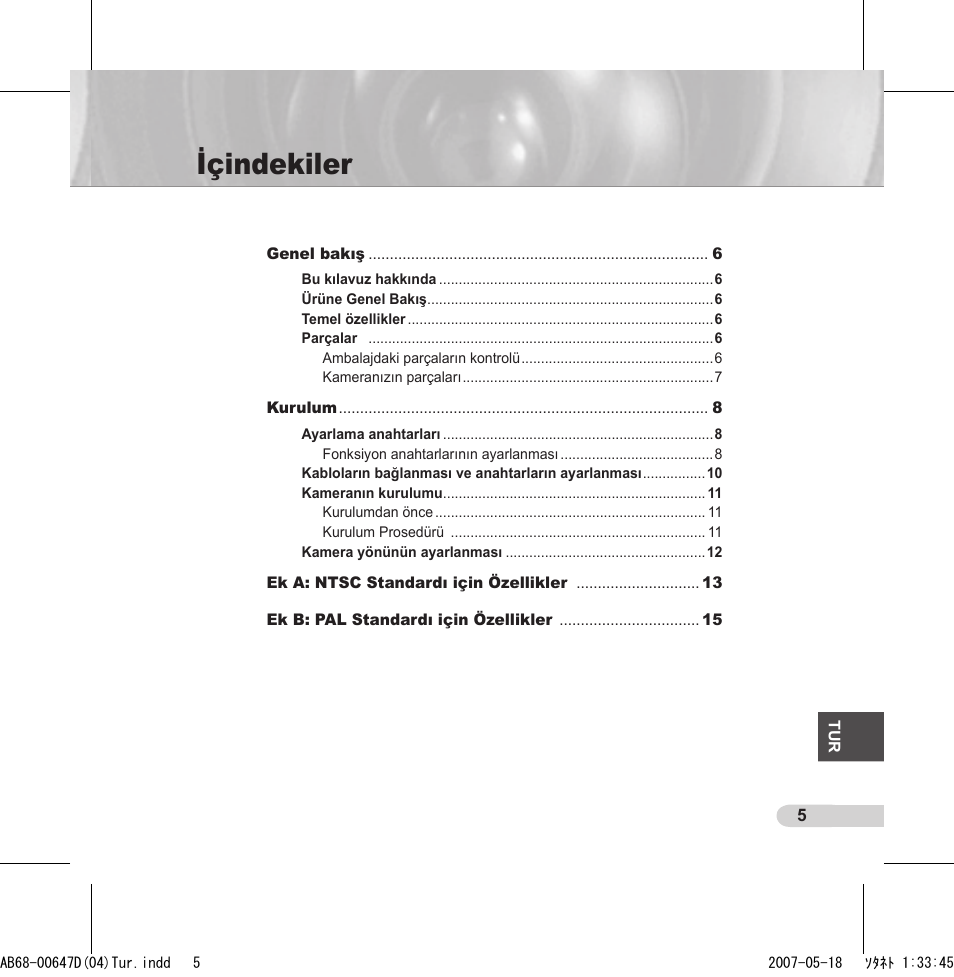 Içindekiler | Samsung SCC-B531x(B) User Manual | Page 105 / 118