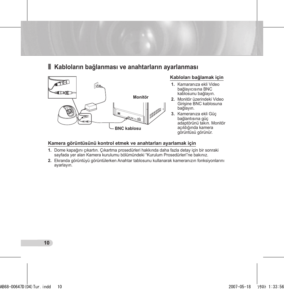 Kabloların bağlanması ve anahtarların ayarlanması | Samsung SCC-B531x(B) User Manual | Page 110 / 118