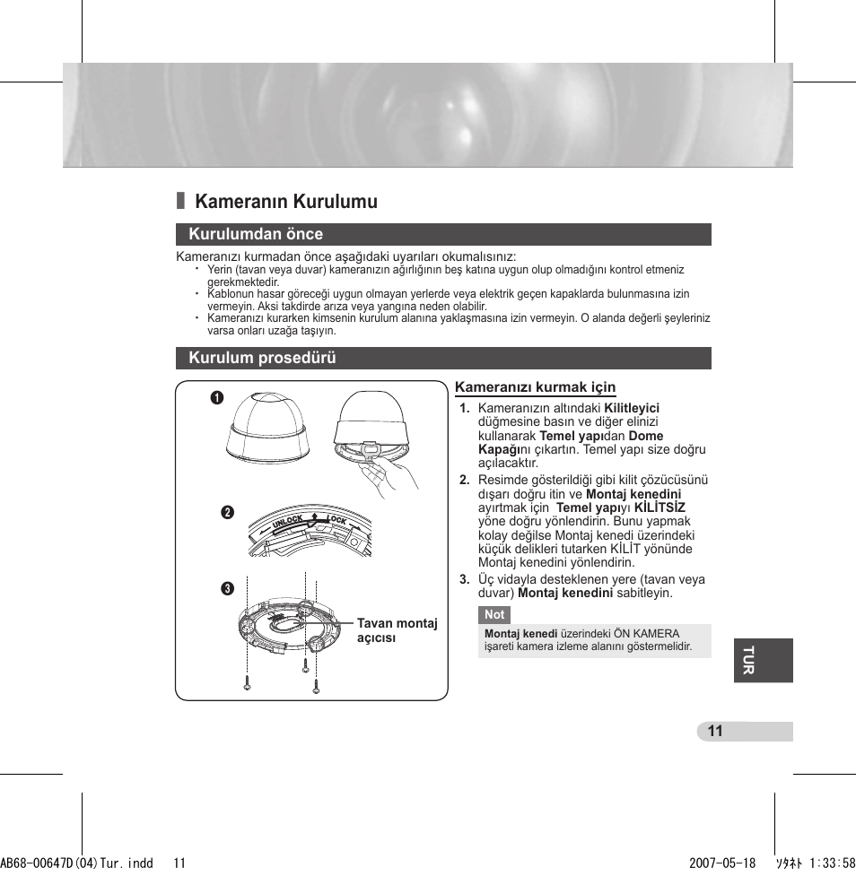 Kameranın kurulumu | Samsung SCC-B531x(B) User Manual | Page 111 / 118