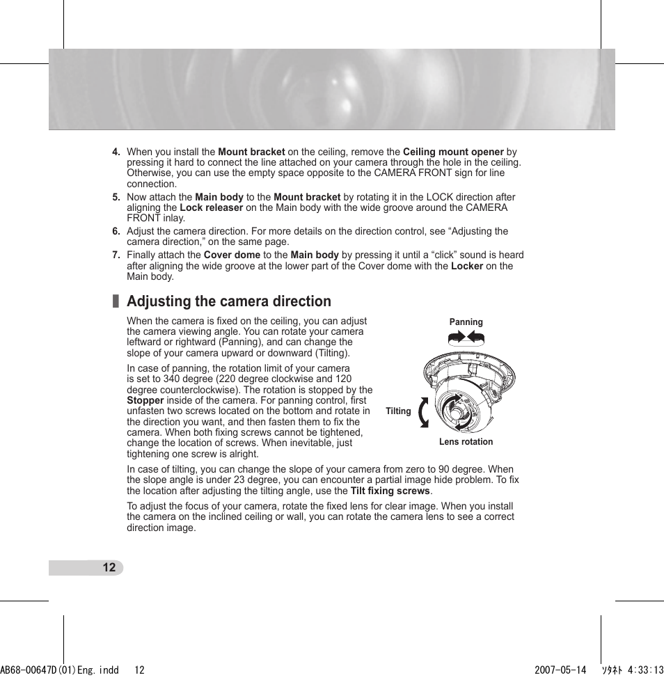 Adjusting the camera direction | Samsung SCC-B531x(B) User Manual | Page 12 / 118