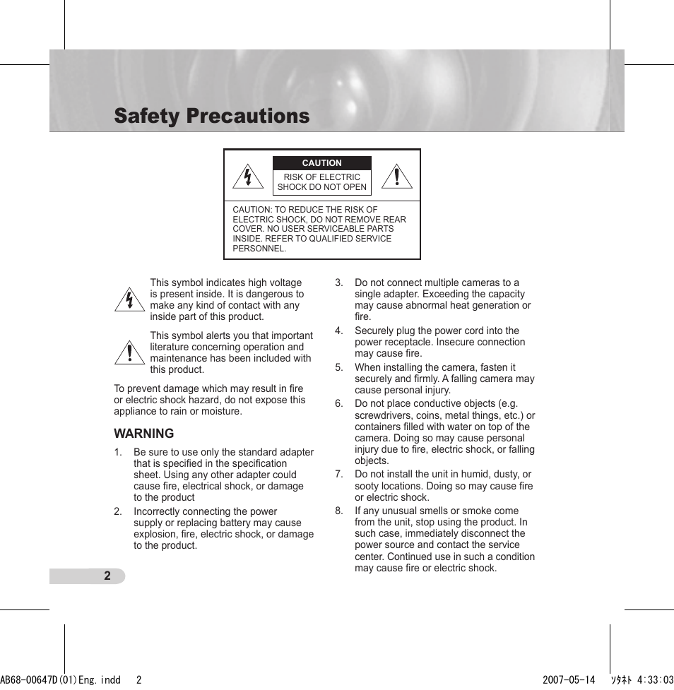 Safety precautions, Warning | Samsung SCC-B531x(B) User Manual | Page 2 / 118