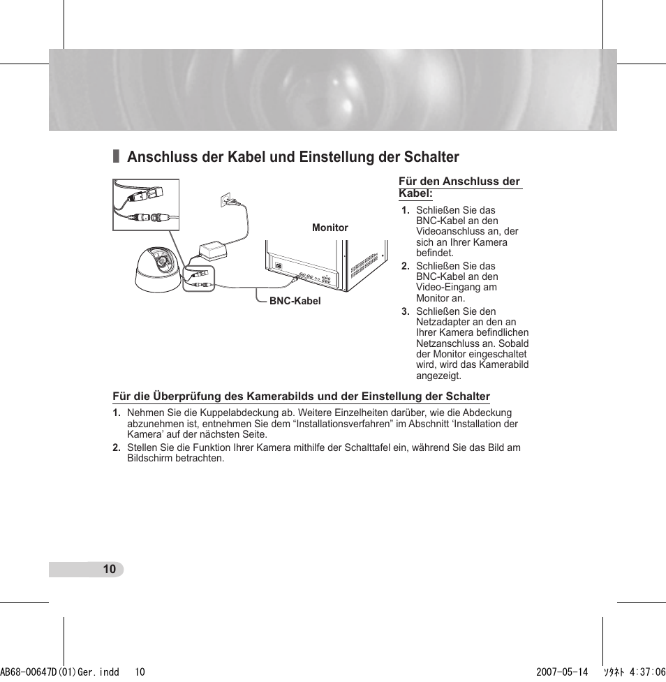 Anschluss der kabel und einstellung der schalter | Samsung SCC-B531x(B) User Manual | Page 30 / 118