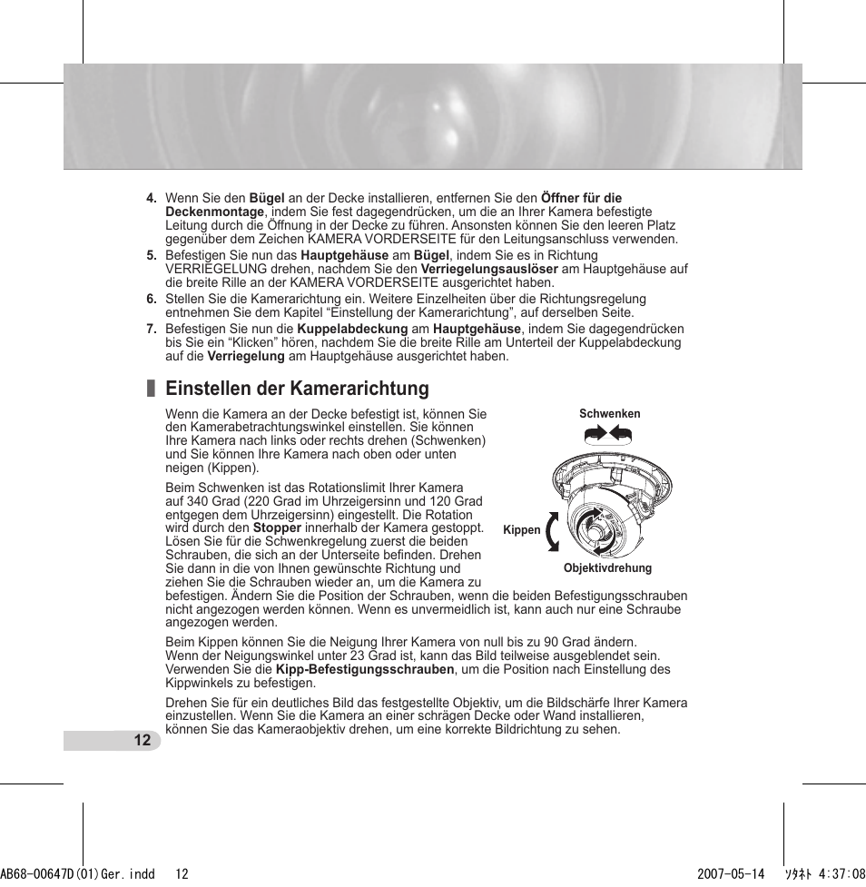 Einstellen der kamerarichtung | Samsung SCC-B531x(B) User Manual | Page 32 / 118