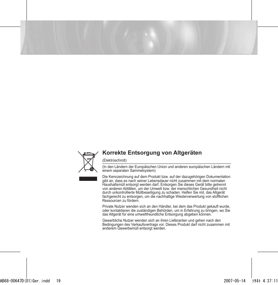 Korrekte entsorgung von altgeräten | Samsung SCC-B531x(B) User Manual | Page 39 / 118