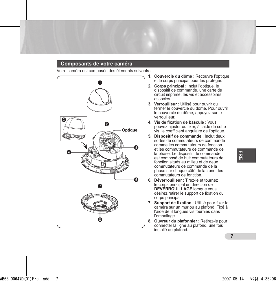 Composants de votre caméra | Samsung SCC-B531x(B) User Manual | Page 47 / 118