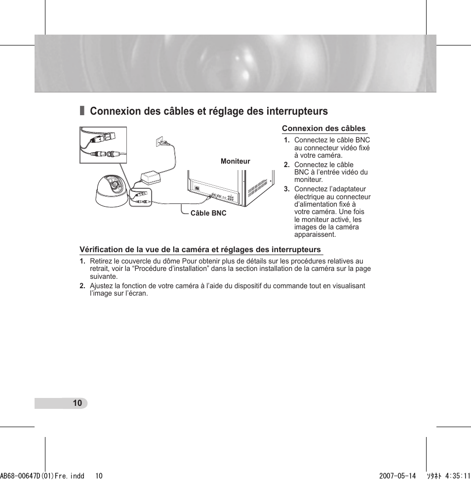 Connexion des câbles et réglage des interrupteurs | Samsung SCC-B531x(B) User Manual | Page 50 / 118