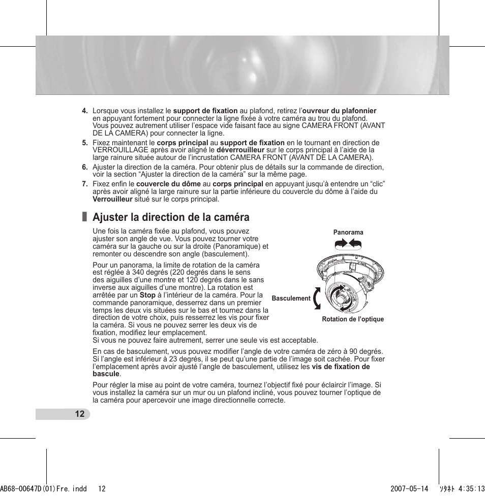 Ajuster la direction de la caméra | Samsung SCC-B531x(B) User Manual | Page 52 / 118