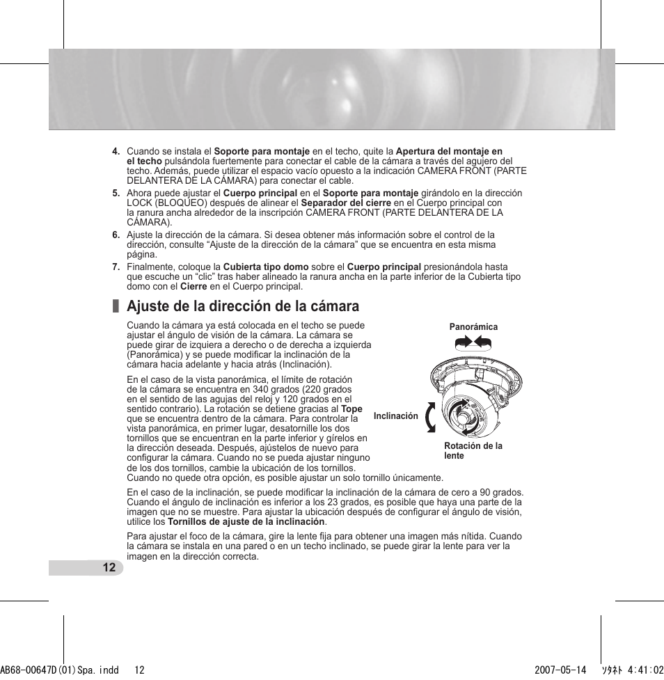 Ajuste de la dirección de la cámara | Samsung SCC-B531x(B) User Manual | Page 72 / 118
