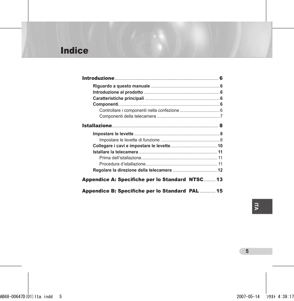 Indice | Samsung SCC-B531x(B) User Manual | Page 85 / 118