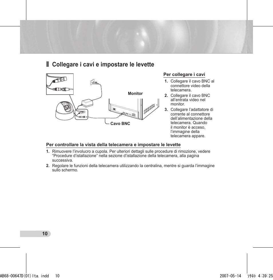 Collegare i cavi e impostare le levette | Samsung SCC-B531x(B) User Manual | Page 90 / 118