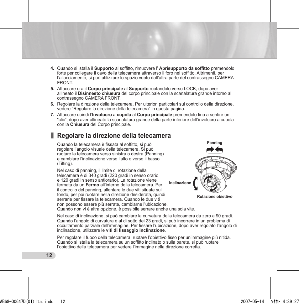 Regolare la direzione della telecamera | Samsung SCC-B531x(B) User Manual | Page 92 / 118