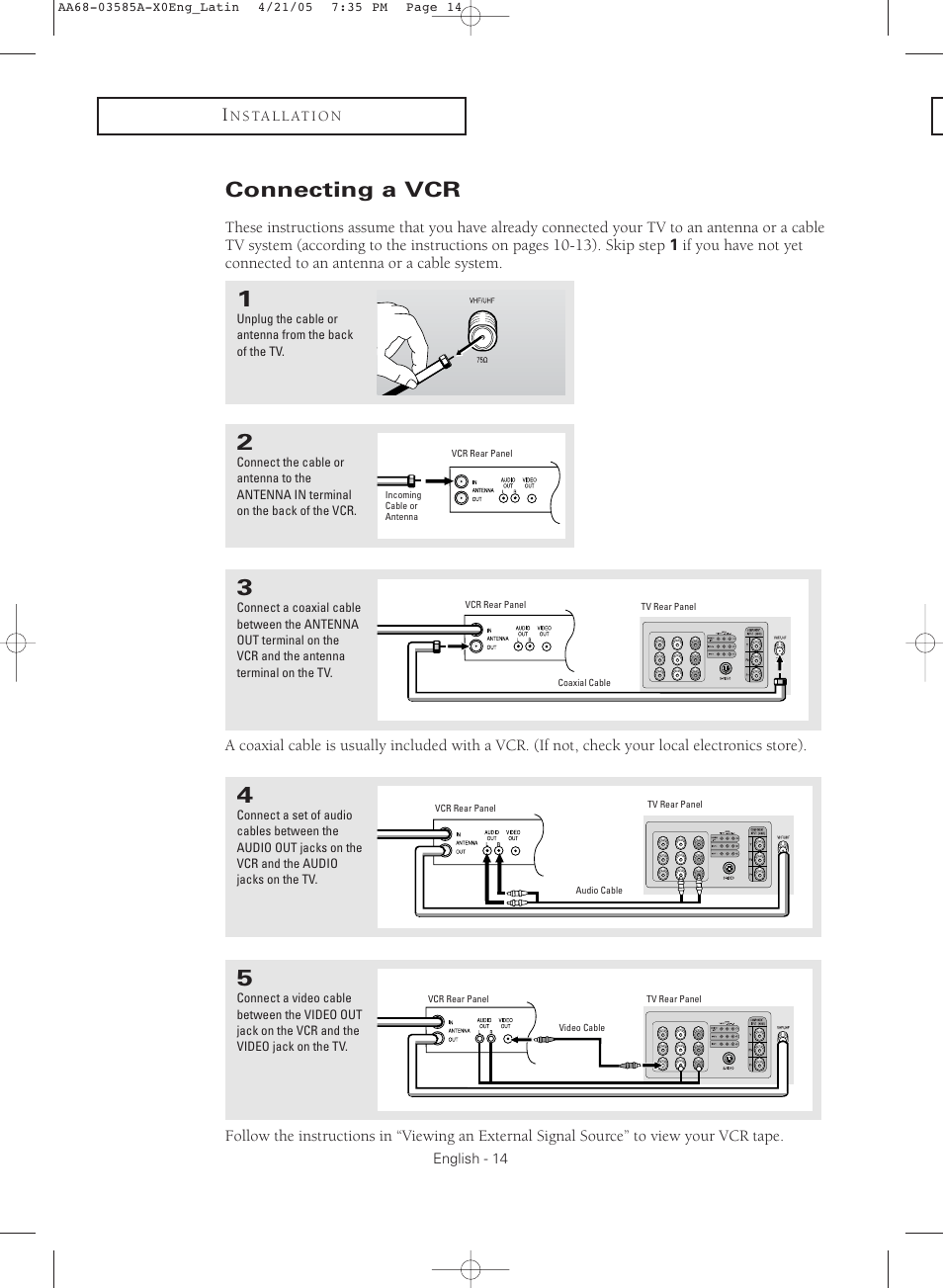 Connecting a vcr | Samsung CL29M16MQD User Manual | Page 14 / 56