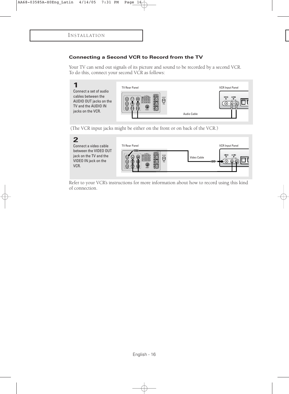 Connecting a second vcr to record from the tv | Samsung CL29M16MQD User Manual | Page 16 / 56