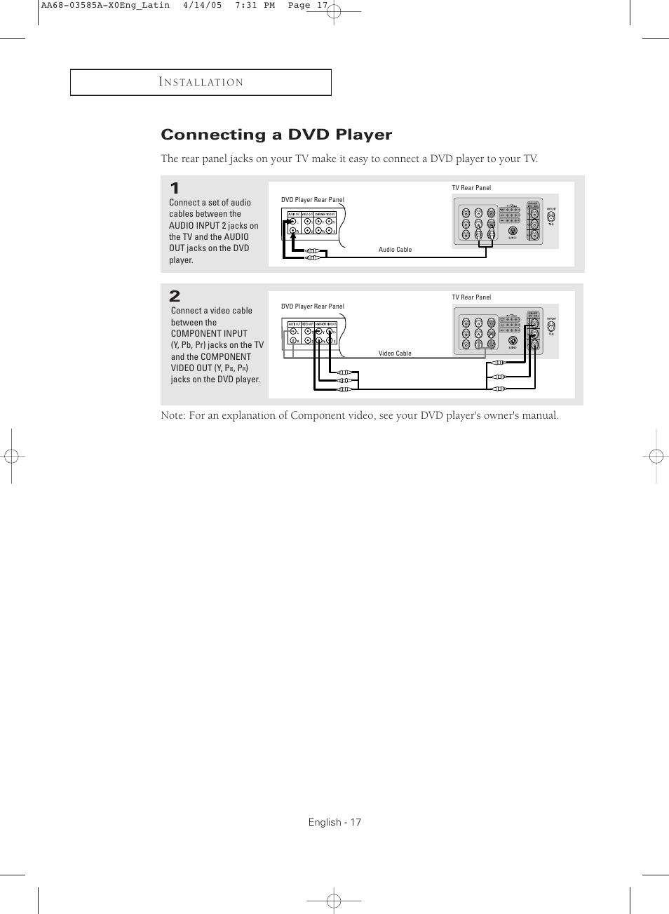 Connecting a dvd player | Samsung CL29M16MQD User Manual | Page 17 / 56