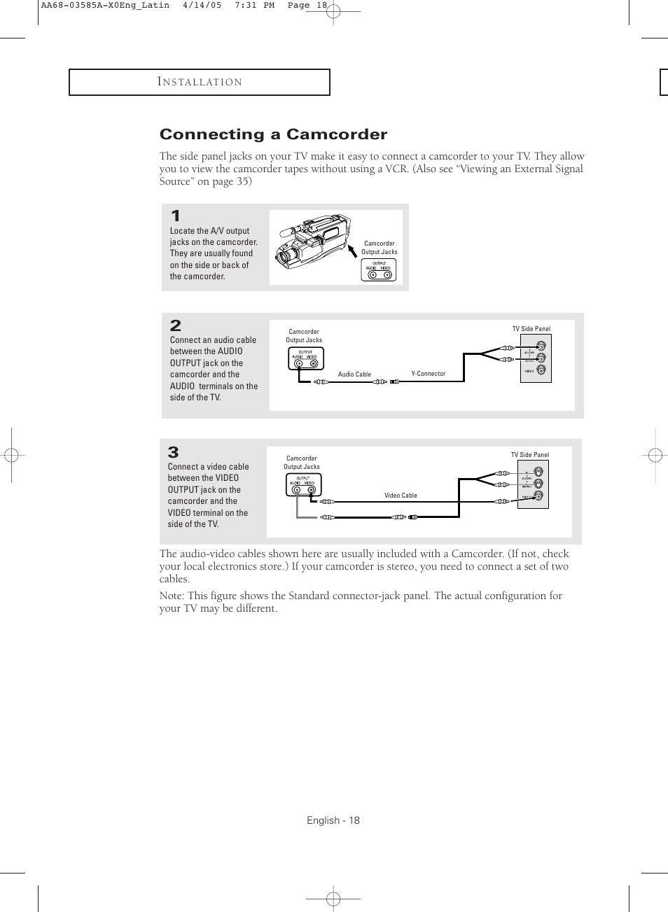Connecting a camcorder | Samsung CL29M16MQD User Manual | Page 18 / 56