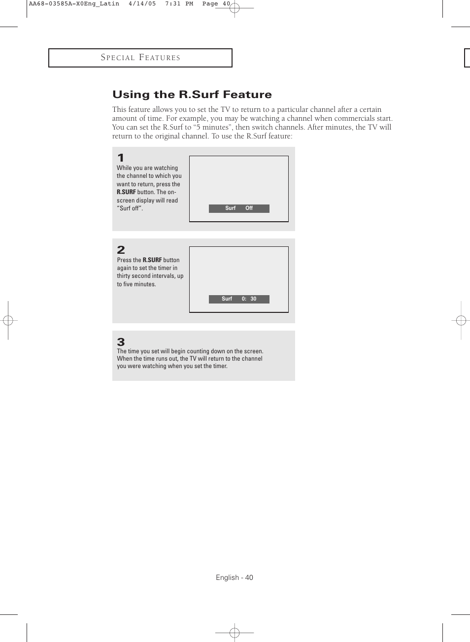 Using the r.surf feature | Samsung CL29M16MQD User Manual | Page 40 / 56