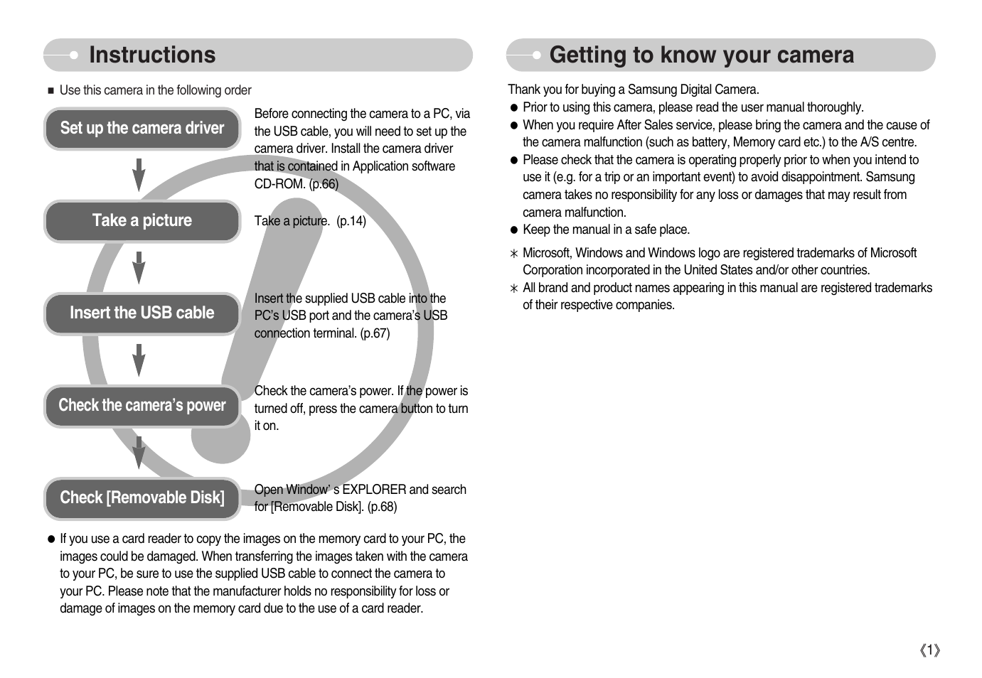 Instructions getting to know your camera | Samsung Digimax S600 User Manual | Page 2 / 78