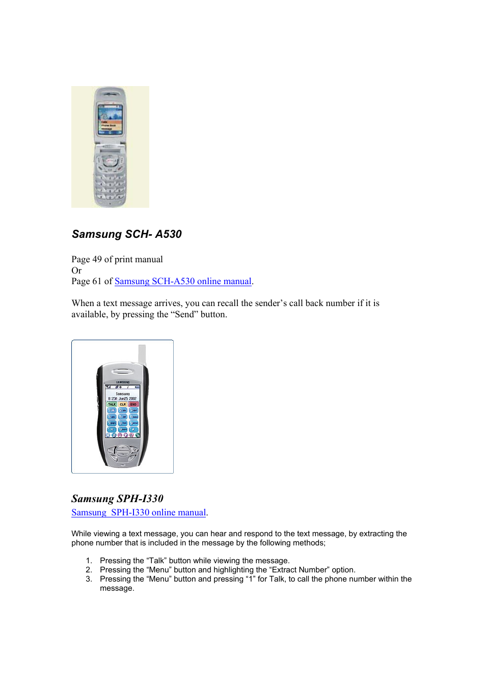 Samsung sch- a530, Samsung sph-i330 | Samsung SPH-I330 User Manual | Page 5 / 6