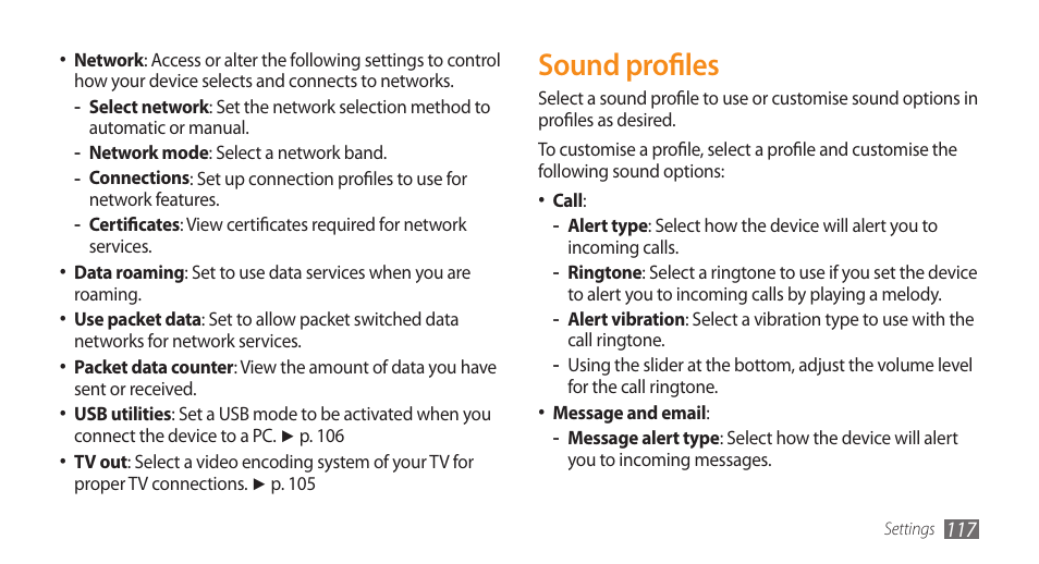 Sound profiles | Samsung WAVE II GT-S8530 User Manual | Page 117 / 150