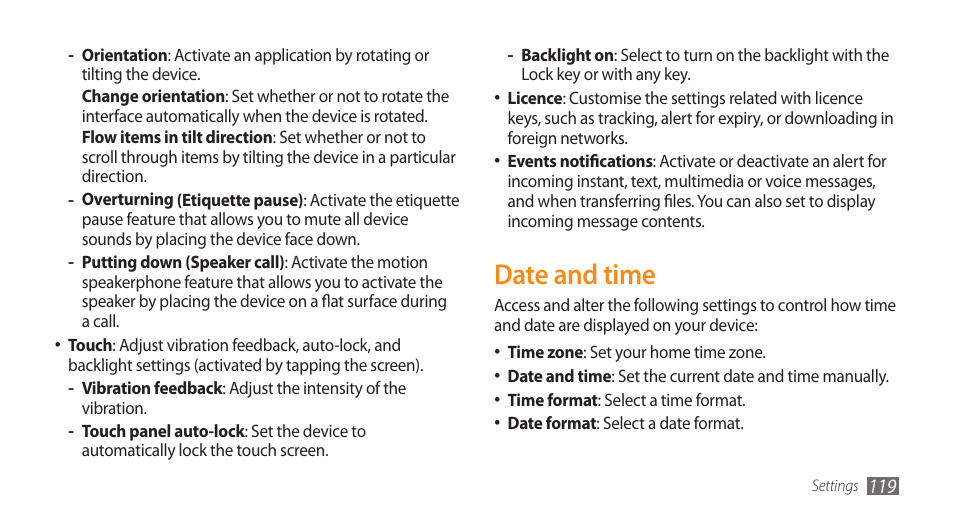Date and time | Samsung WAVE II GT-S8530 User Manual | Page 119 / 150