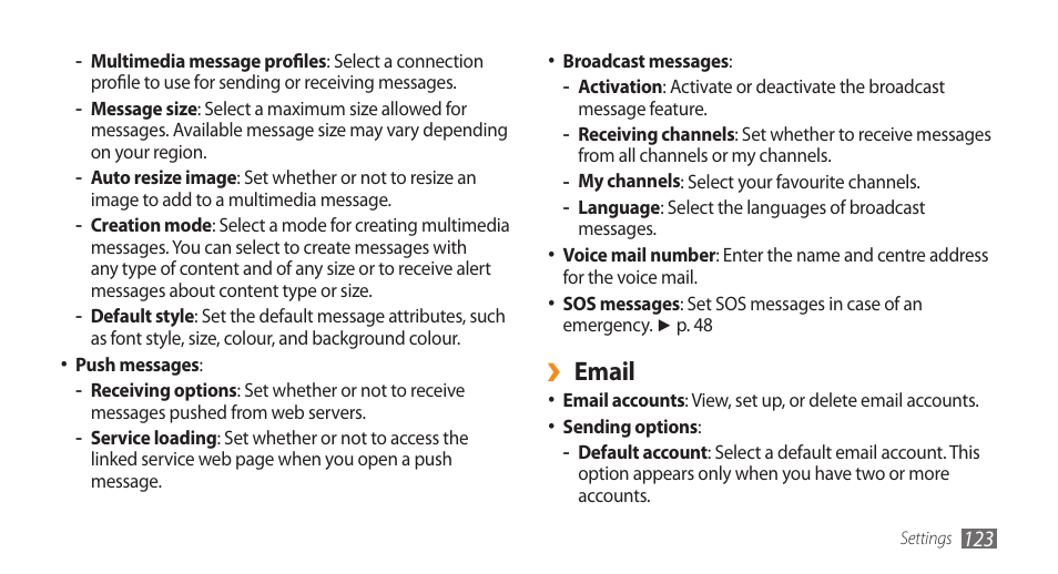 Email | Samsung WAVE II GT-S8530 User Manual | Page 123 / 150