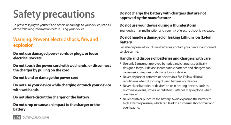 Safety precautions | Samsung WAVE II GT-S8530 User Manual | Page 134 / 150