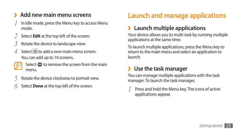 Launch and manage applications | Samsung WAVE II GT-S8530 User Manual | Page 25 / 150