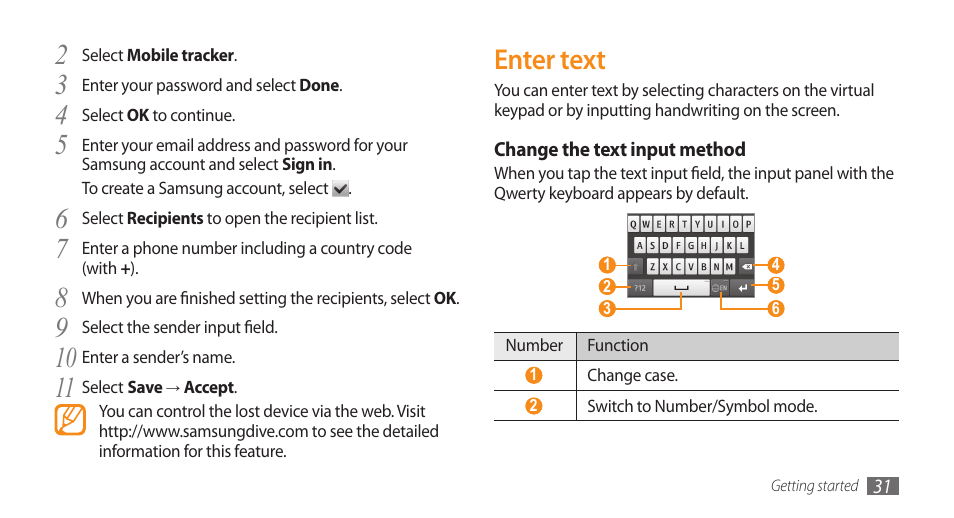 Enter text | Samsung WAVE II GT-S8530 User Manual | Page 31 / 150