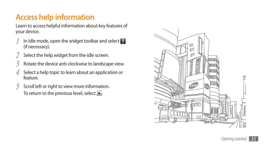 Access help information | Samsung WAVE II GT-S8530 User Manual | Page 35 / 150