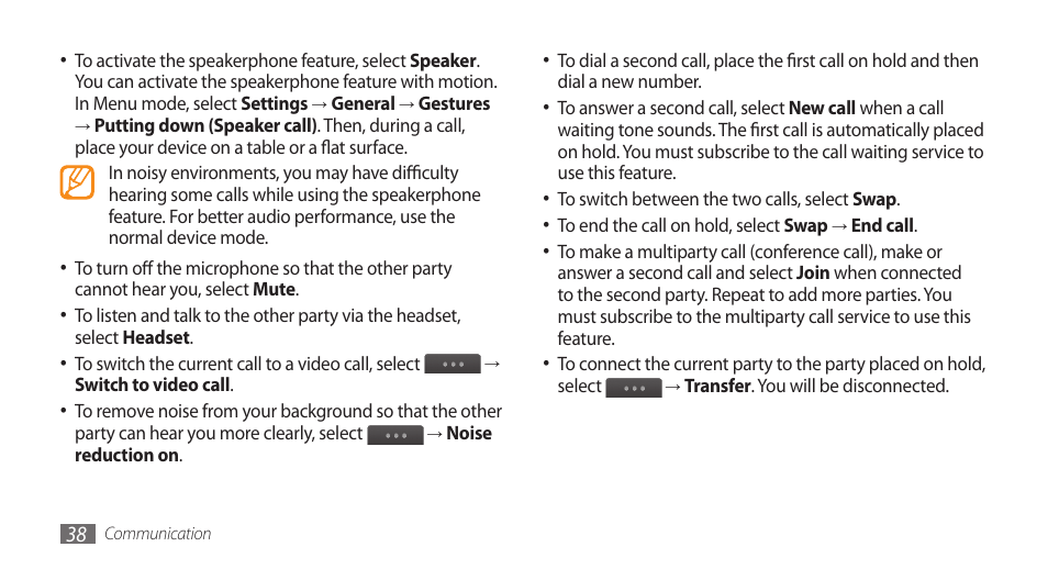 Samsung WAVE II GT-S8530 User Manual | Page 38 / 150