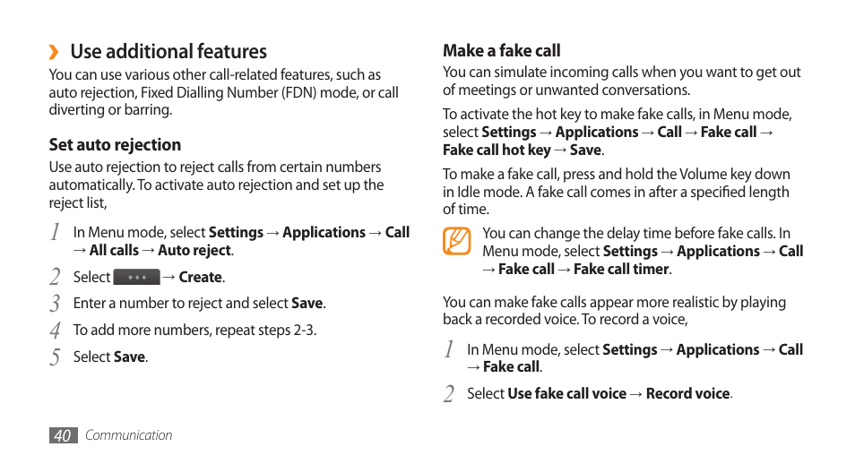 Use additional features | Samsung WAVE II GT-S8530 User Manual | Page 40 / 150