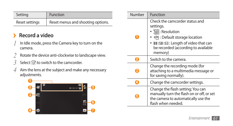 Record a video | Samsung WAVE II GT-S8530 User Manual | Page 61 / 150
