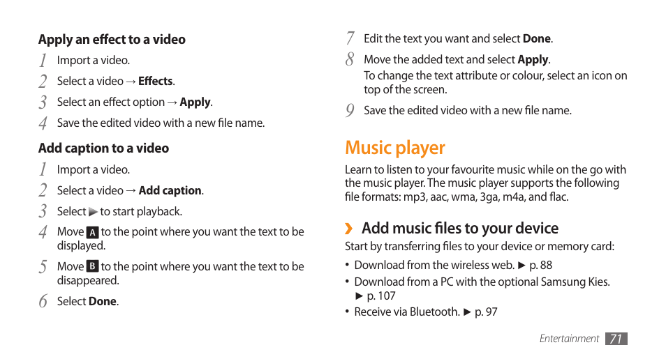 Music player, 9music player | Samsung WAVE II GT-S8530 User Manual | Page 71 / 150