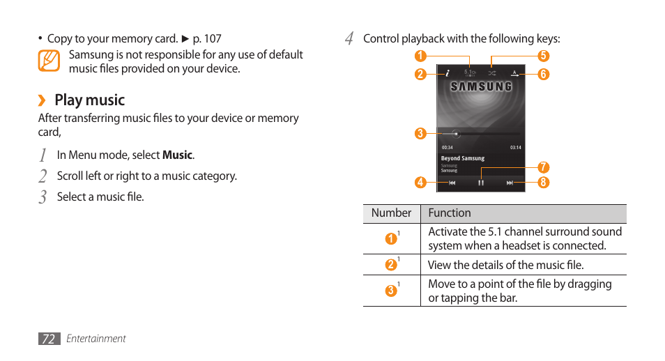 Play music | Samsung WAVE II GT-S8530 User Manual | Page 72 / 150