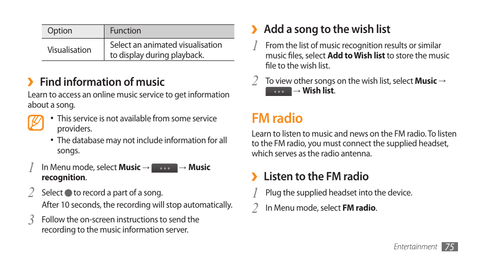 Fm radio | Samsung WAVE II GT-S8530 User Manual | Page 75 / 150