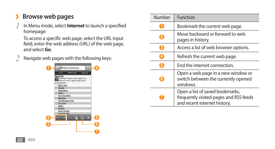 Browse web pages | Samsung WAVE II GT-S8530 User Manual | Page 88 / 150