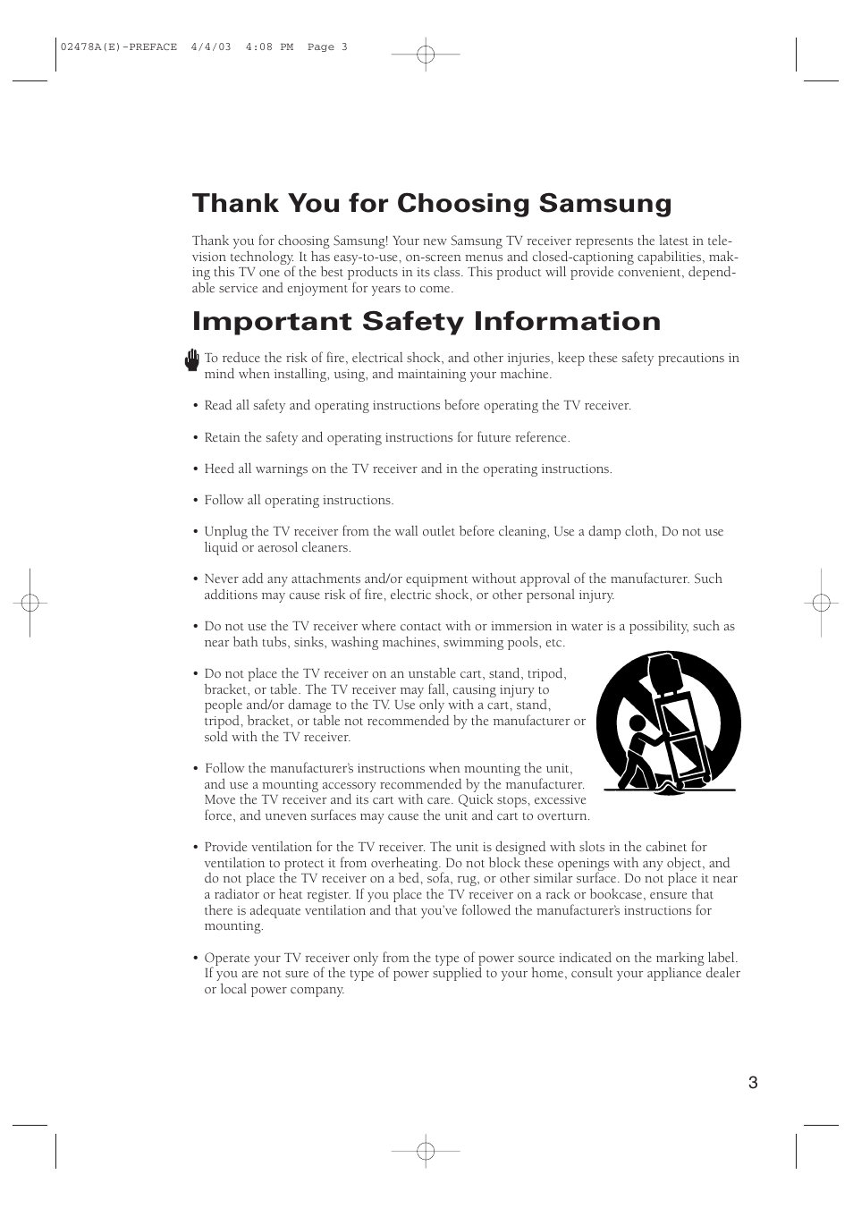 Important safety information | Samsung CT-21K5W User Manual | Page 3 / 46