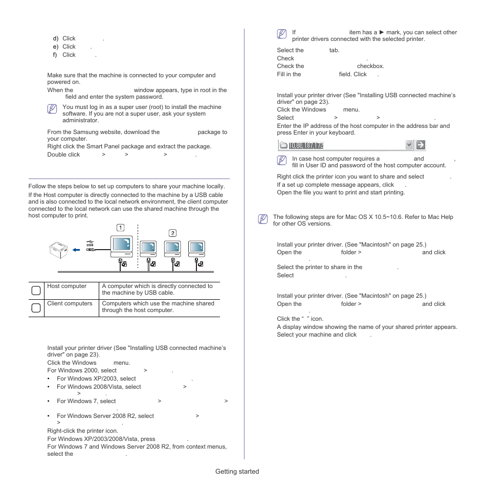 Sharing your machine locally, Windows, Macintosh | Samsung ML-1860 User Manual | Page 26 / 70