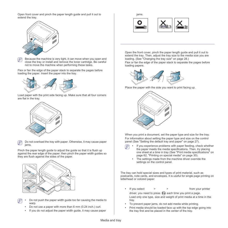 Loading paper in the tray, Tray, Manual feeding in the tray | Samsung ML-1860 User Manual | Page 29 / 70