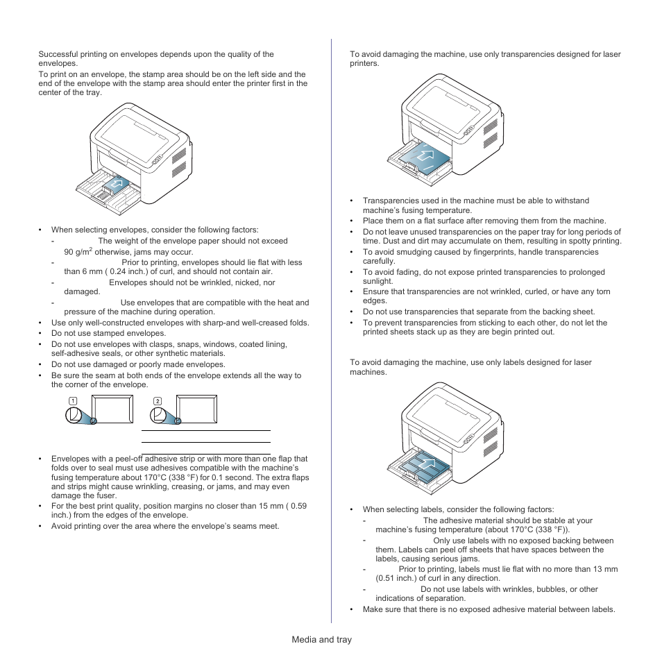 Envelopes, Transparencies, Labels | Samsung ML-1860 User Manual | Page 31 / 70