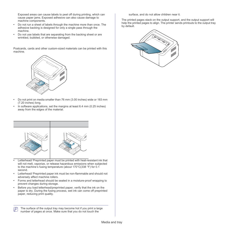 Using the output support, Card stock/custom-sized paper, Letterhead/preprinted paper | Samsung ML-1860 User Manual | Page 32 / 70