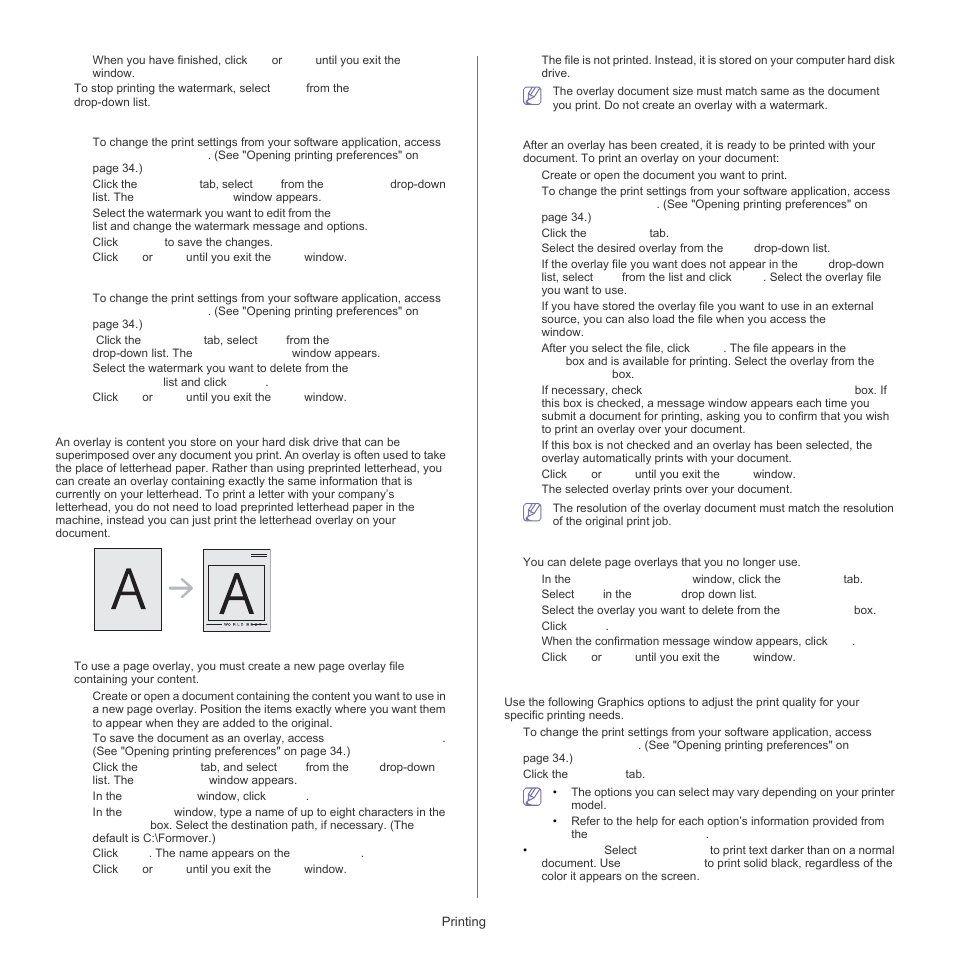 Using overlays, Print quality options | Samsung ML-1860 User Manual | Page 37 / 70