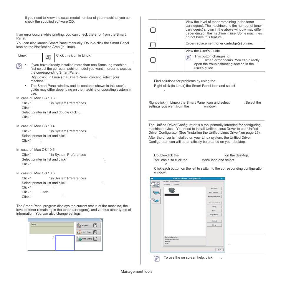 Using the unified linux driver configurator, Understanding smart panel, Changing the smart panel program settings | Opening the unified driver configurator | Samsung ML-1860 User Manual | Page 44 / 70