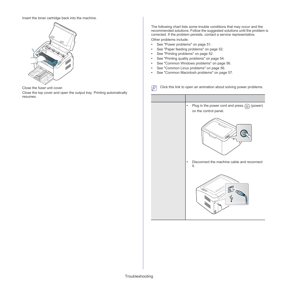 Solving other problems, Power problems | Samsung ML-1860 User Manual | Page 51 / 70