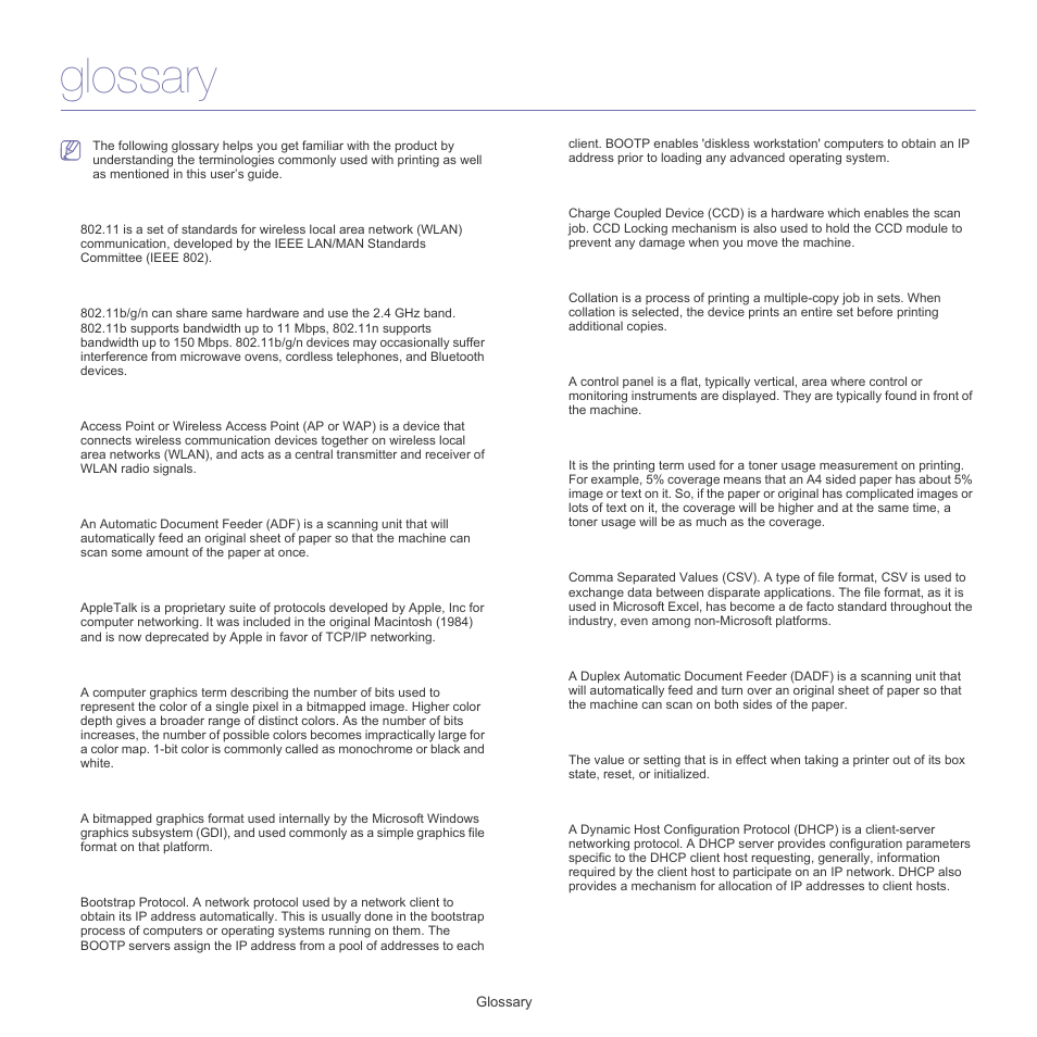 Glossary | Samsung ML-1860 User Manual | Page 65 / 70