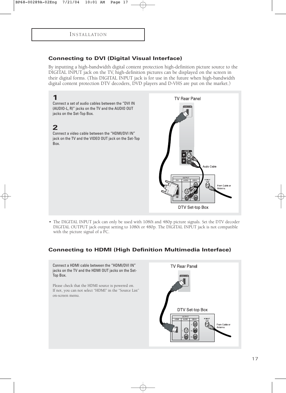 Connecting to dvi (digital visual interface) | Samsung HC-P4752W User Manual | Page 17 / 71