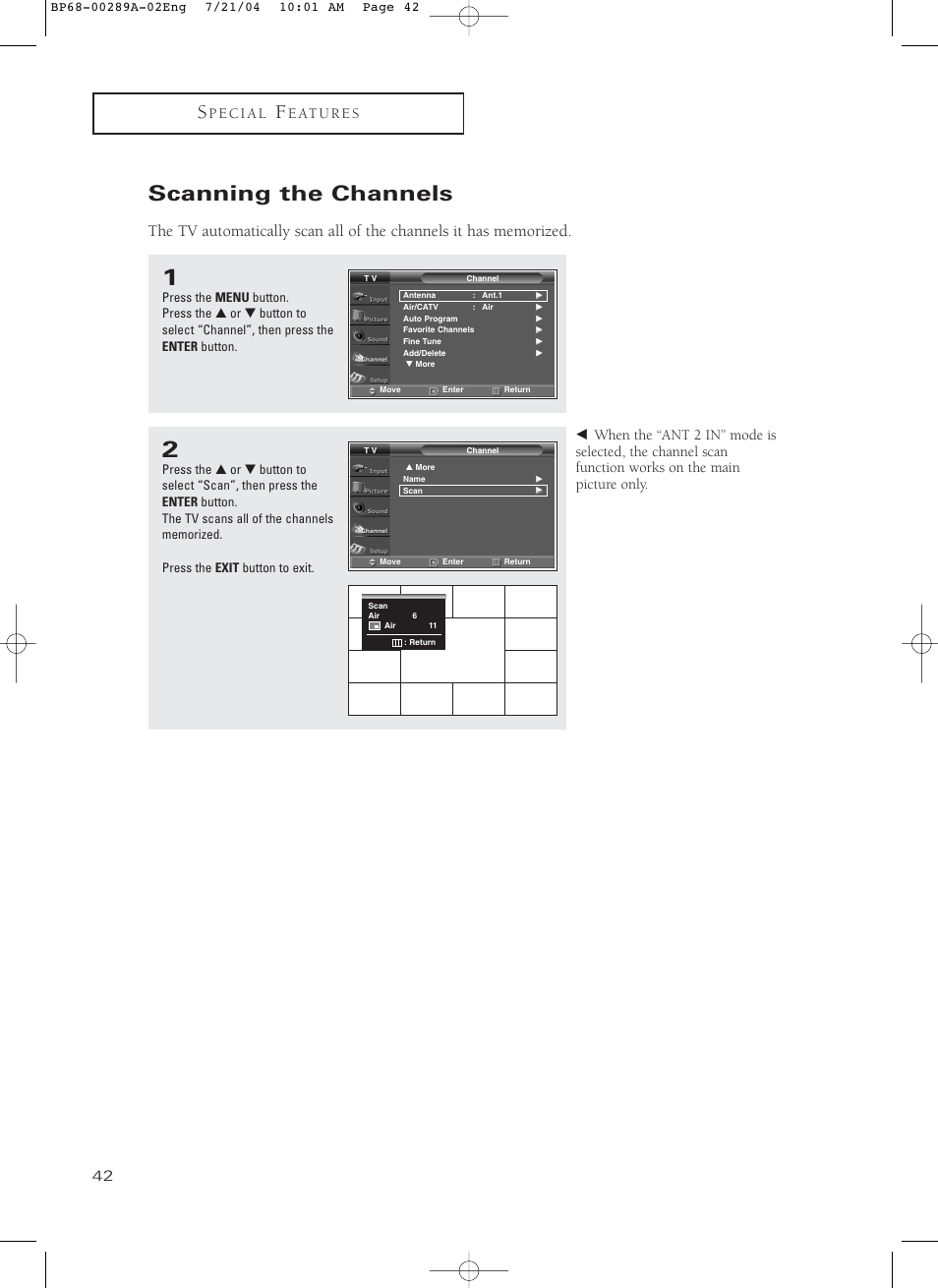 Scanning the channels | Samsung HC-P4752W User Manual | Page 42 / 71