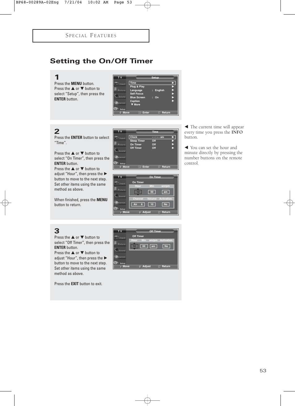 Setting the on/off timer | Samsung HC-P4752W User Manual | Page 53 / 71